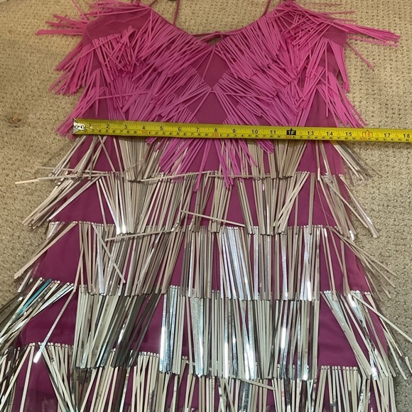 ASOS Design Cami Mini Dress with Embellished Tassels in Pink and Silver Size 0 - Picture 11 of 14